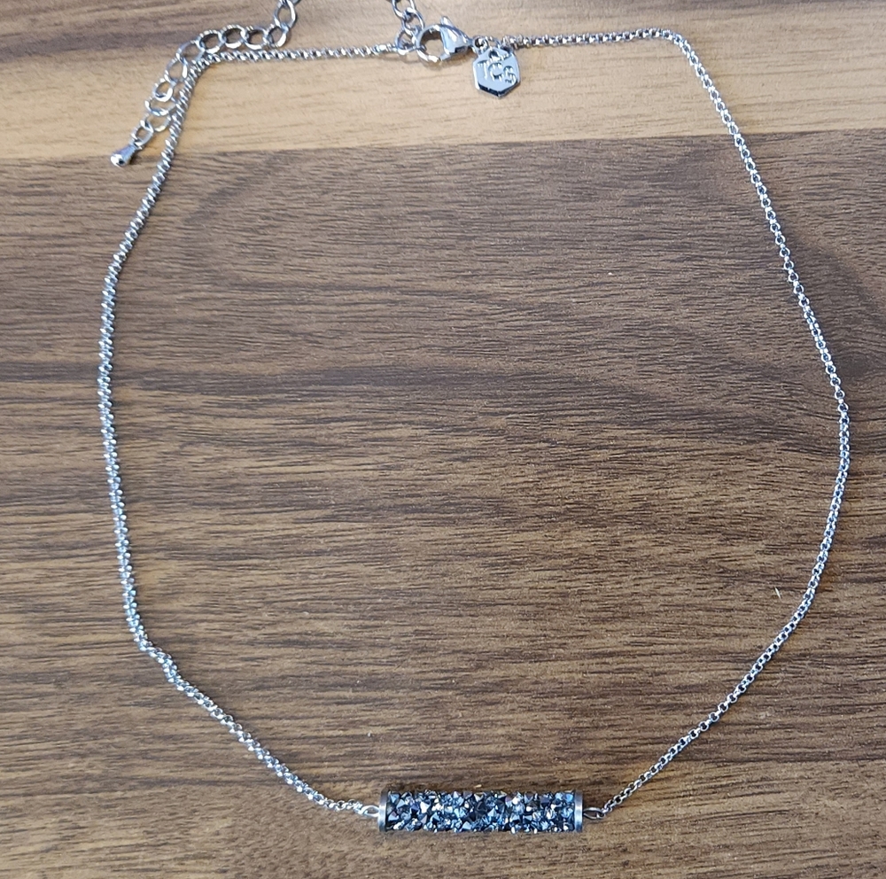 Touchstone Crystal Bar Pendant Necklace with Sparkling Black Crystal Inlay